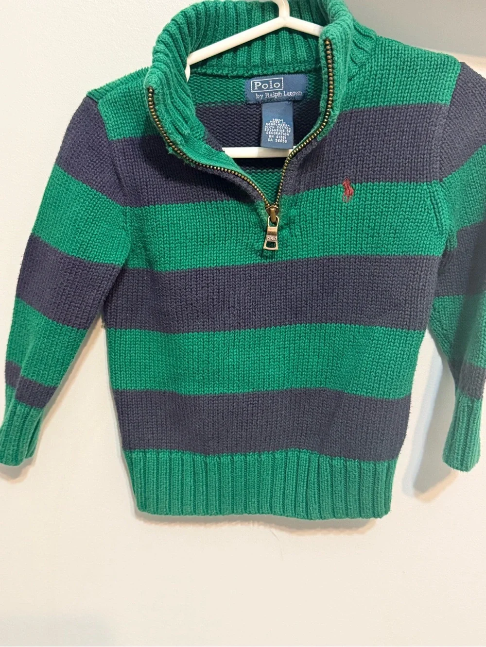 Ralph Lauren Green & Navy Striped Half-Zip Sweater